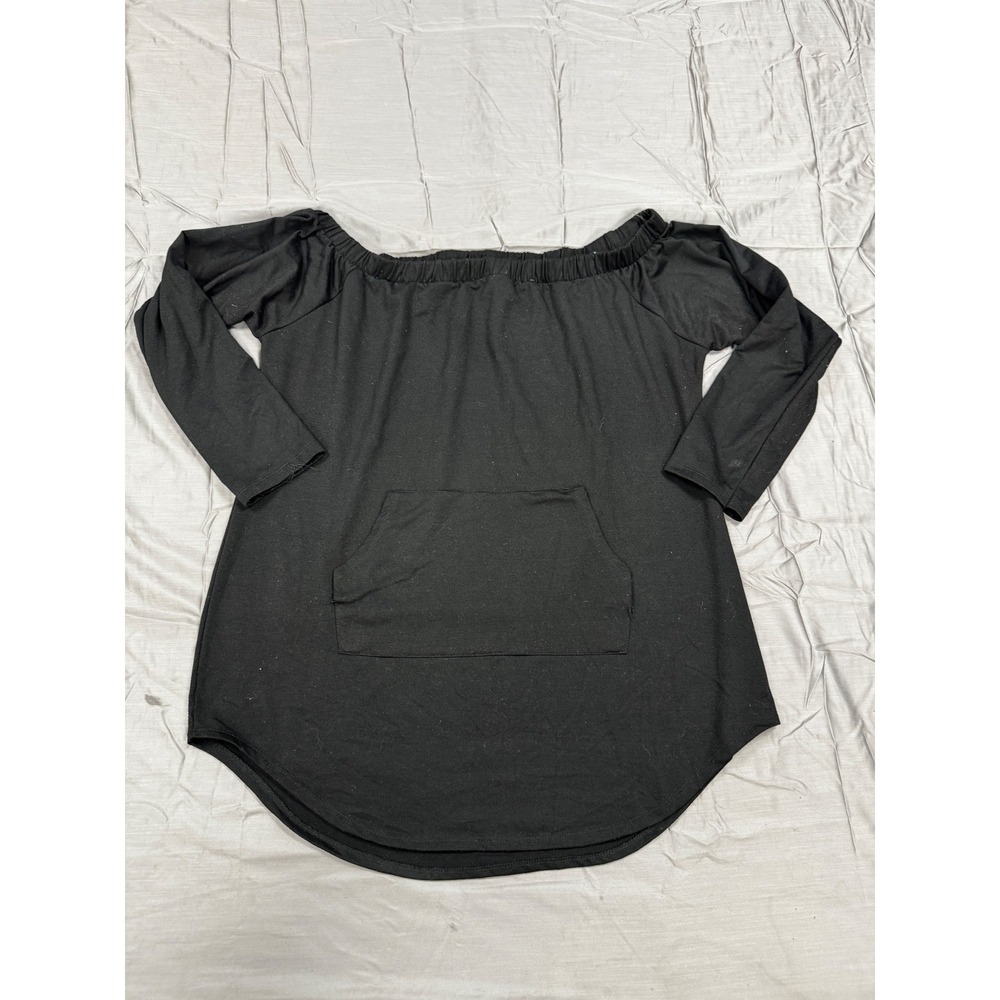 Rouge Collection Black Off The Shoulder Kangaroo Pocket Tunic Top Womens 3X